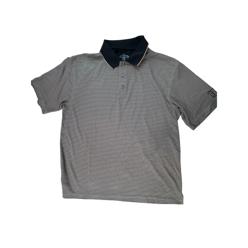 Champions Tour Mens XL Golf Polo Shirt Black Tan Micro Stripe Short Sleeve